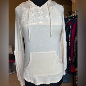 Rewind cream, embroidered, hooded sweatshirt, size XS